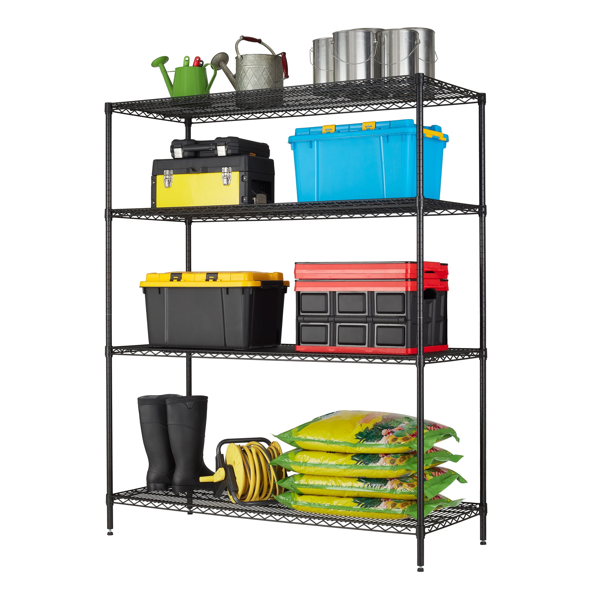 Heavy Duty Black Steel Wire 4-Tier Storage Rack, 72"H x 60"W x 24"D