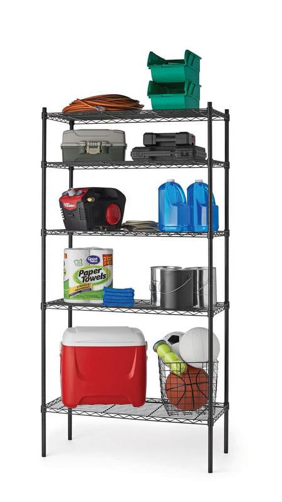 Hyper Tough Black Wire Shelf 5-Tier 72" H x 36" W x 16" D, 1750lb Total Capacity