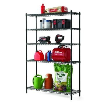 Hyper Tough Black Wire Shelf 5-Tier Heavy Duty 72"H x 48"W x 16"D, 3000lb Total Capacity