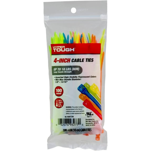 Hyper Tough Cable Tie 4" 18 lb Neon 100/bag