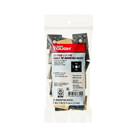 Hyper Tough Cable Tie Mounting Bases, 1 in x 1 in, 25 Count