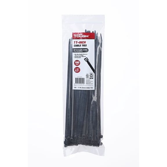 Hyper Tough Cable Ties, 11 in, Black, 100 Count