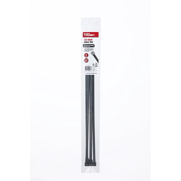 Hyper Tough Cable Ties, UV-Resistant, Black, 18 in, 5 Count