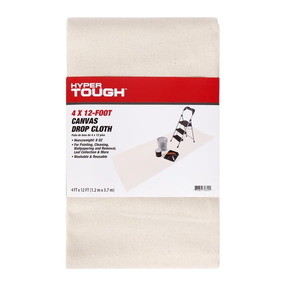 Hyper Tough Canvas Drop Cloth, 4' x 12', Heavyweight, Washable, for Painting and Cleaning
