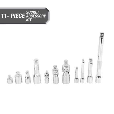 Hyper Tough Socket Accessory Set, 11-Piece, 1/4 in, 3/8 in and 1/2 in Drives