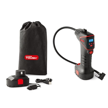 HYPER TOUGH DC 12V CORDLESS PORTABLE PISTOL TIRE INFLATOR WITH PRE-SET DIGITAL GAUGE-100PSI