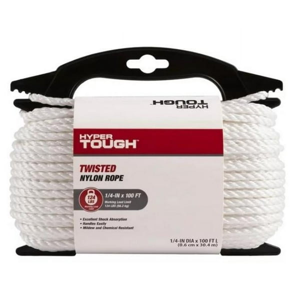 Hyper Tough Diameter 1/4 inch, 100 feet White Nylon Blend Twisted Rope, 1 Each