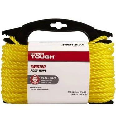 Hyper Tough Diameter 1/4 inch, 100 feet Yellow Polypropylene Twisted Rope, 1 Each