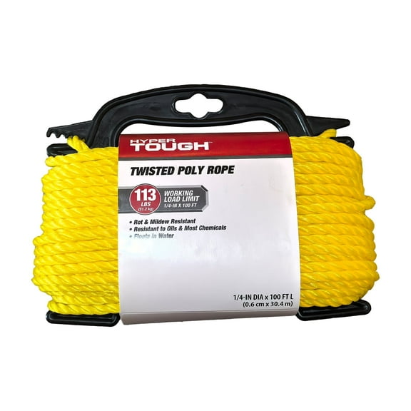 Hyper Tough Diameter 1/4 inch, 100 feet Yellow Polypropylene Twisted Rope, 1 Each