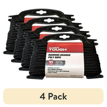 (4 pack) Hyper Tough Diameter1/4 inch , 50 feet Black Polypropylene Diamond-Braid Rope, 1 Each