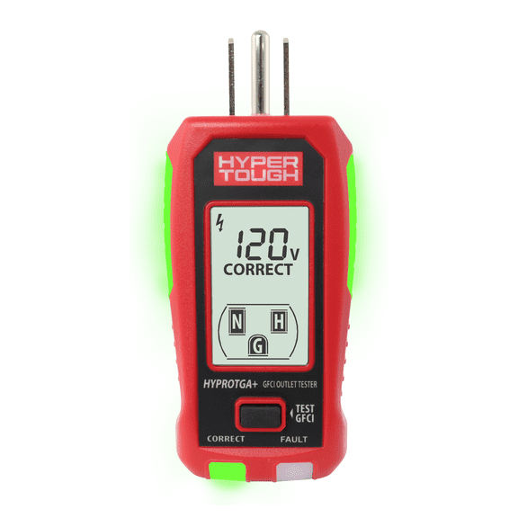 Hyper Tough Digital Outlet & GFCI Tester with LCD Screen & No Batteries Required, CAT II