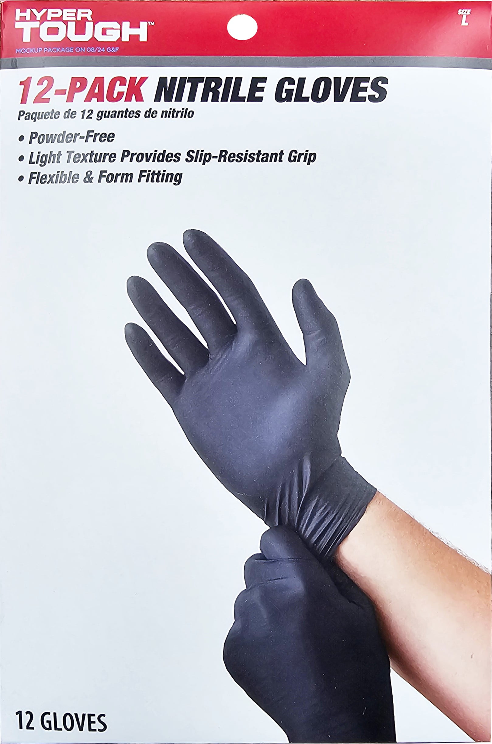 Hyper Tough Disposable Nitrile Gloves Large Size, 12 Pack