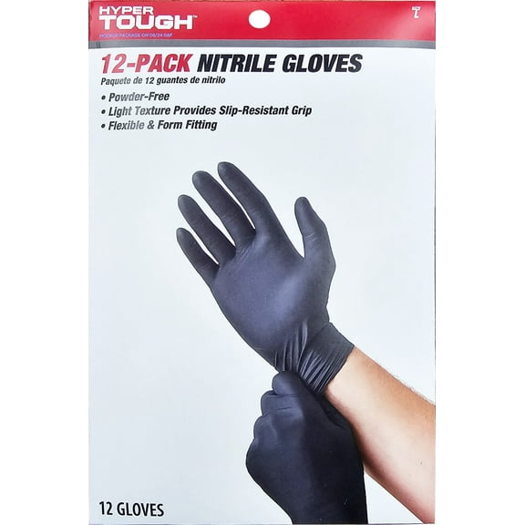 Hyper Tough Disposable Nitrile Gloves, 12 Count, Size Large, One Size Fits Most