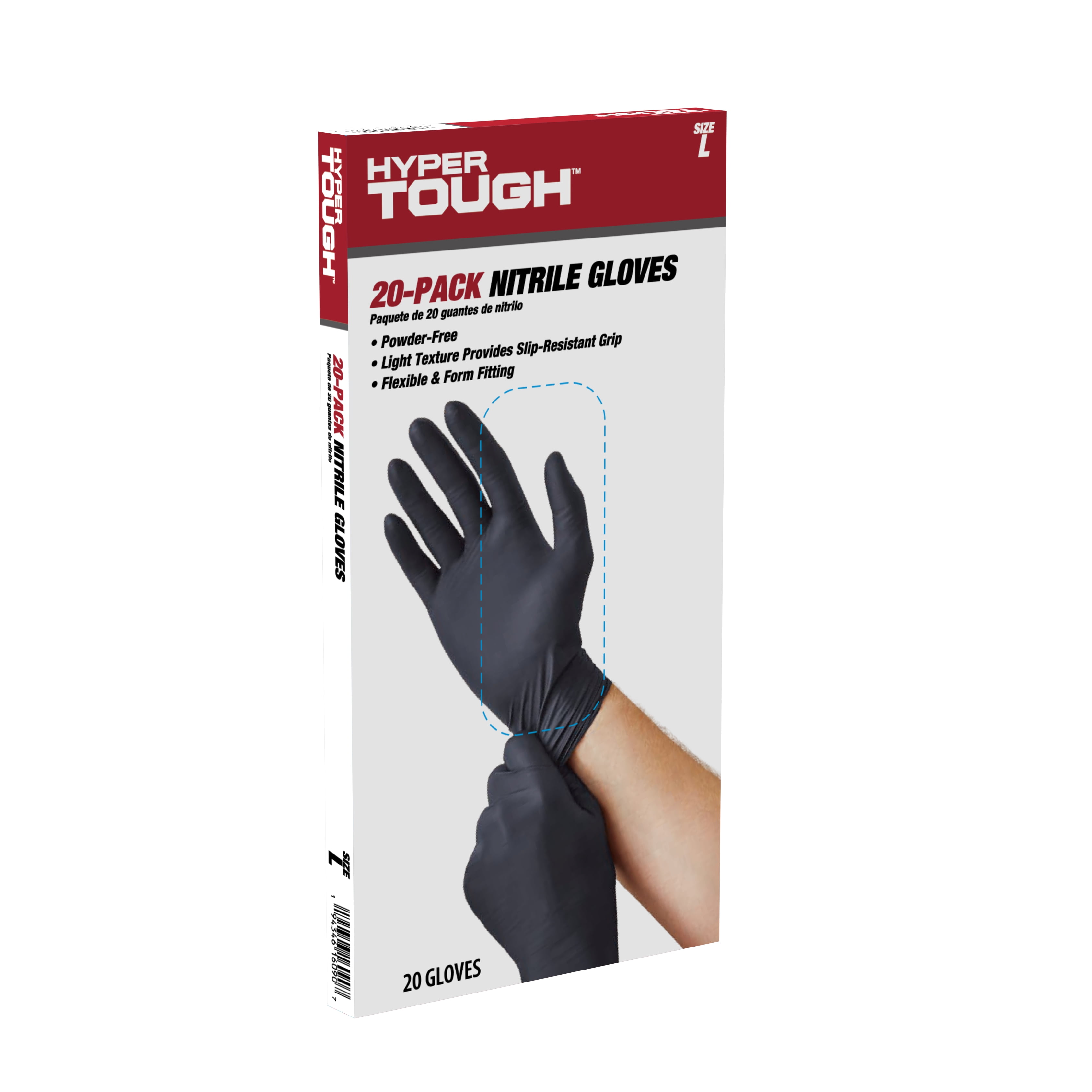 Hyper Tough Disposable Nitrile Gloves, 20CT, Size Large, One Size Fit Most