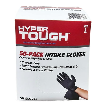 Hyper Tough Disposable Nitrile Gloves, 50 Count, Size Large, One Size Fits Most