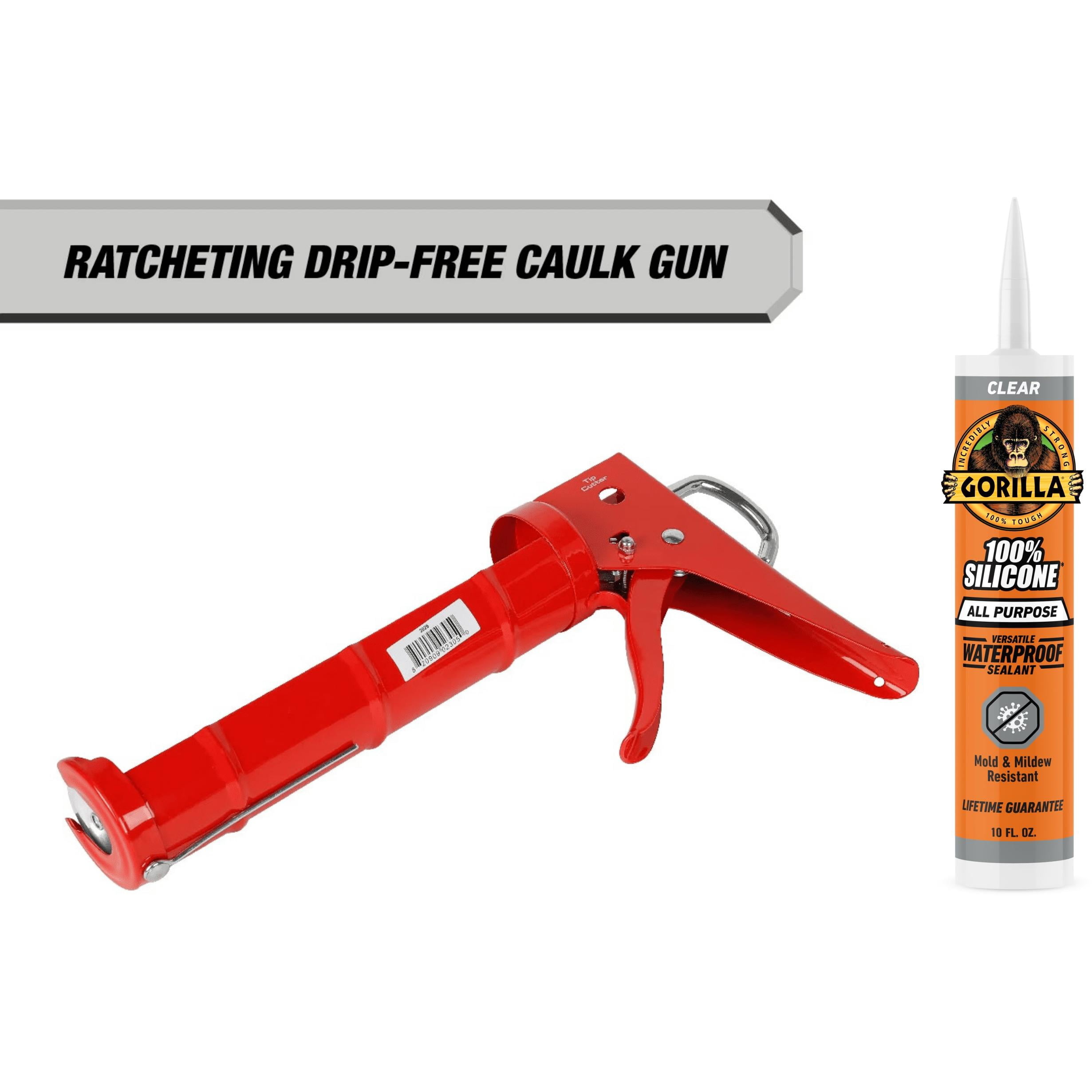 Hyper Tough Drip-Free Caulk Gun with Gorilla Clear Silicone Sealant Home Sealing Bundle