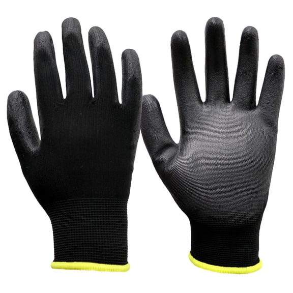 Hyper Tough Full-Finger Work Gloves, Nylon Liner with PU Dipped Grip, Men's Medium, Black, 1 Pair