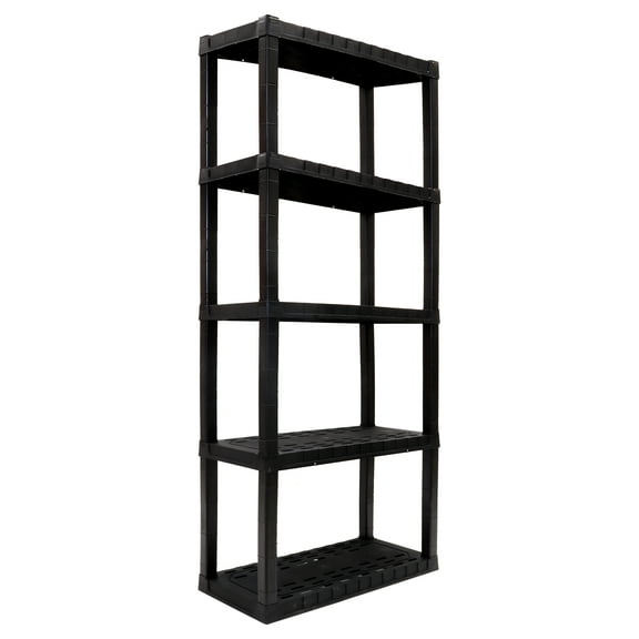 Hyper Tough Plastic Storage Shelves Garage Shelving Unit 5-Tier 75"H x 14"D x 30"W Black 450 lbs Total Capacity