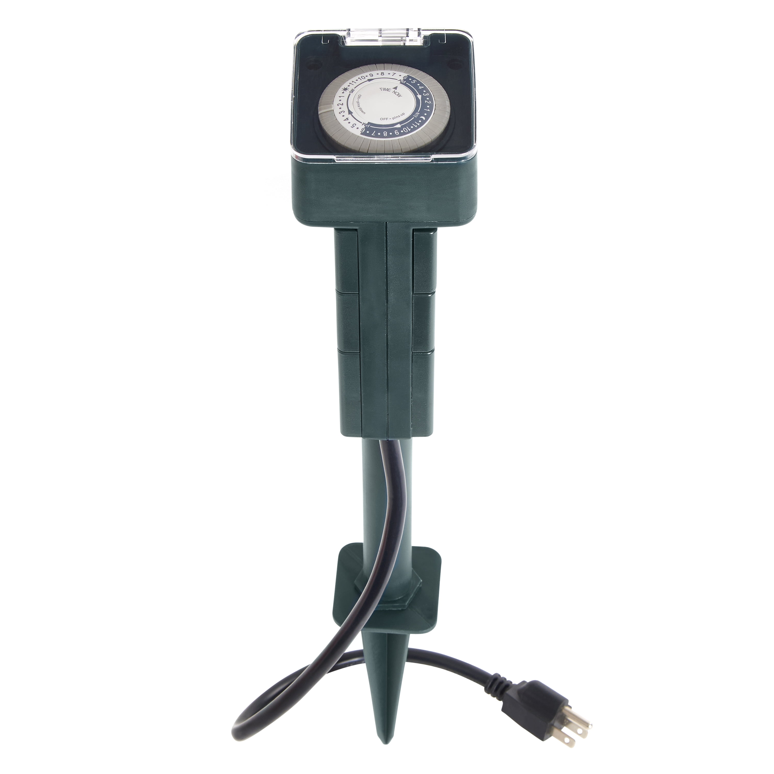 Hyper Tough Stake Timer with 6 Grounded Outlets and 9in Cord, 3-Pronged Outlets, 15 Amps
