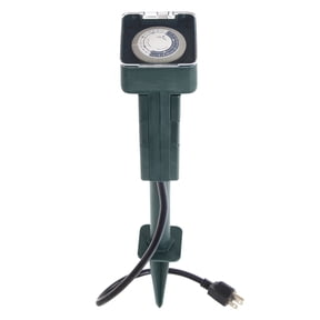 Hyper Tough Stake Timer with 6 Grounded Outlets and 9in Cord, 3-Pronged Outlets, 15 Amps
