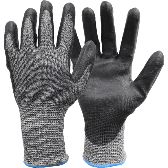 Hyper Tough HPPE ANSI A4 Anti Cut PU Coated Work Gloves, Full Fingers, Men's Large Size, 1pair