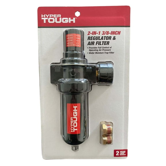 Hyper Tough HT38AFR 2-in-1 3/8-inch Zinc Alloy Air Filter and Regulator, Body Powder, No Scent
