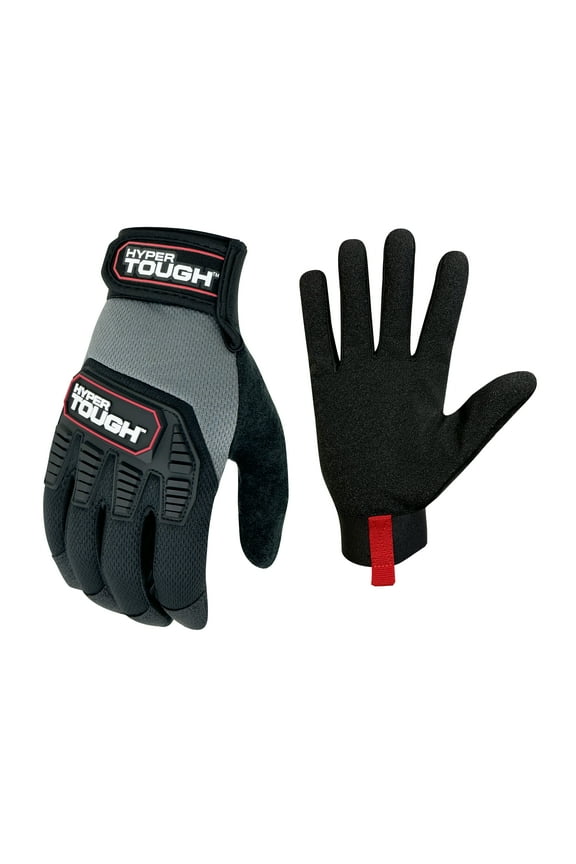 Heavy Duty Impact Gloves, Black Red and Gray, Polyester, Adult Men's, Large, 1 Pair