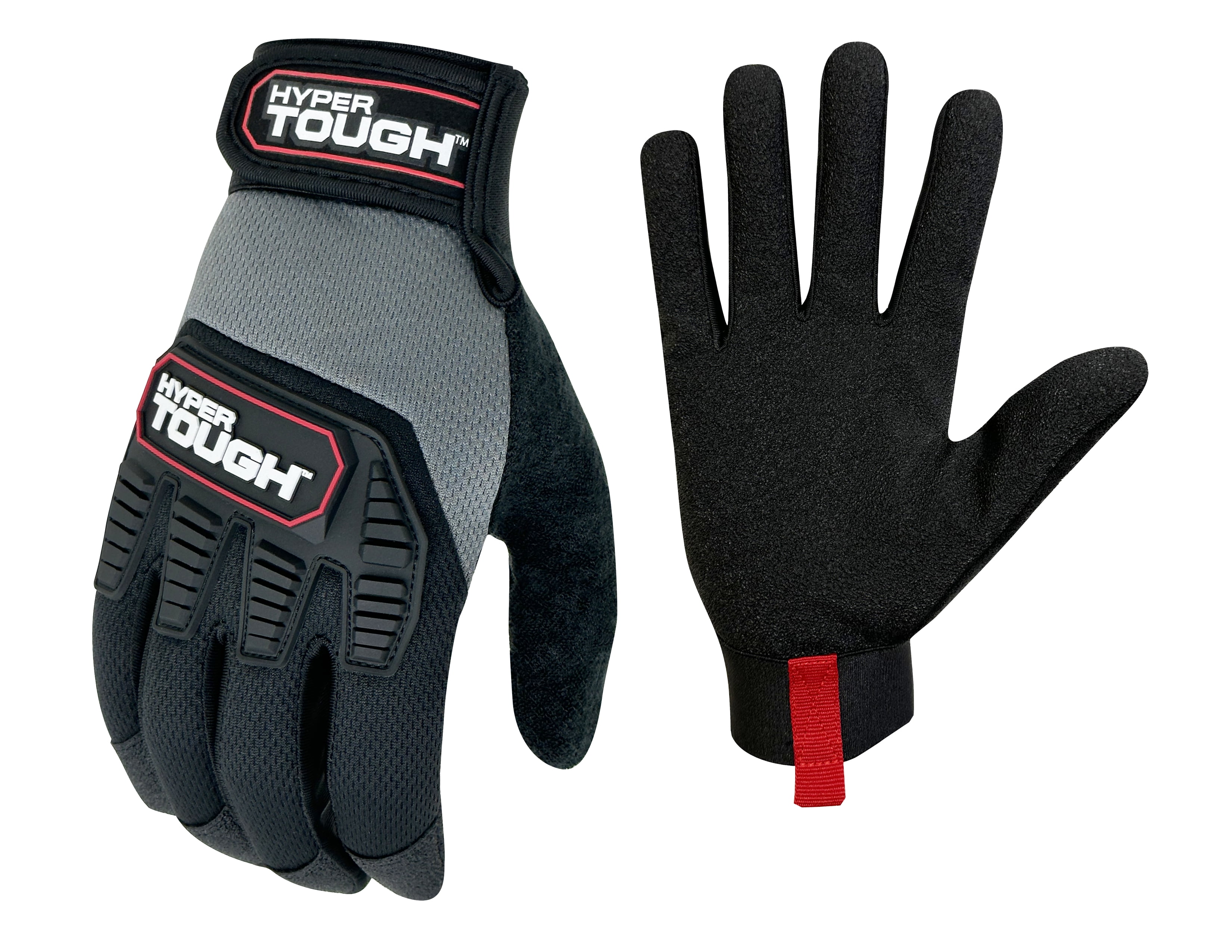 Hyper Tough Heavy Duty Impact Gloves, Black Red and Gray, Polyester, Adult Men's, Medium, 1 Pair, HT89056-23
