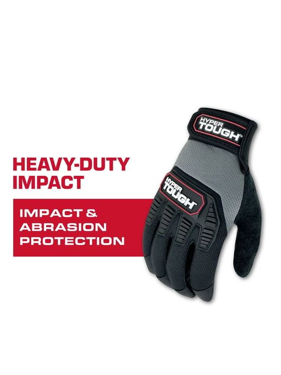 Heavy Duty Impact Gloves, Black Red and Gray, Polyester, Adult Men's, Medium, 1 Pair, HT89056-23
