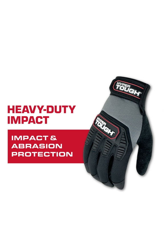 Heavy Duty Impact Gloves, Black Red and Gray, Polyester, Adult Men's, Medium, 1 Pair, HT89056-23