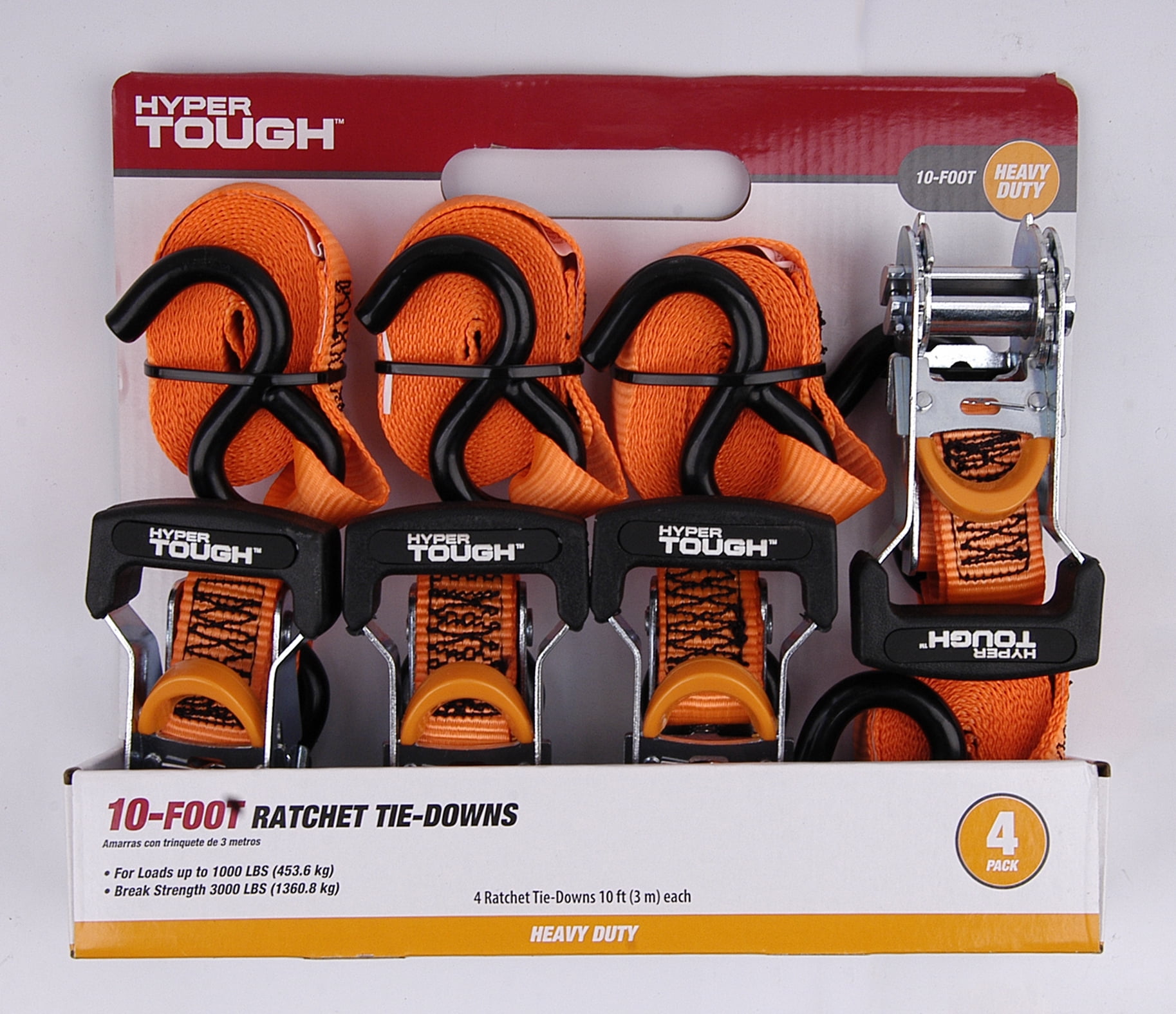 Hyper Tough HeavyDuty Ratchet TieDowns, 10', 4 Count