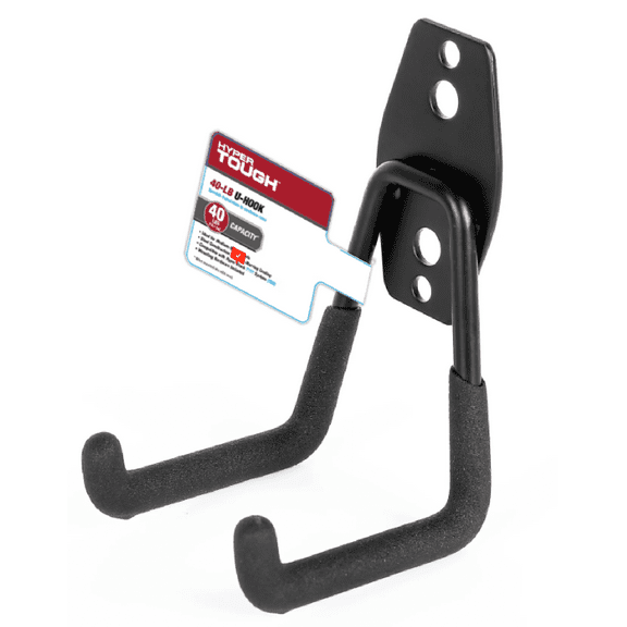Hyper Tough Heavy Duty Wall Mount U-Hook, 40 lb. Capacity, Metal, 2.5" x 4.5" x 2.75"