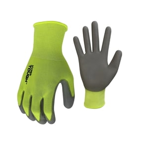 Hyper Tough Hi-Visibility Glove, Polyester Coating, Neon Green, Size Large, 3 Pairs