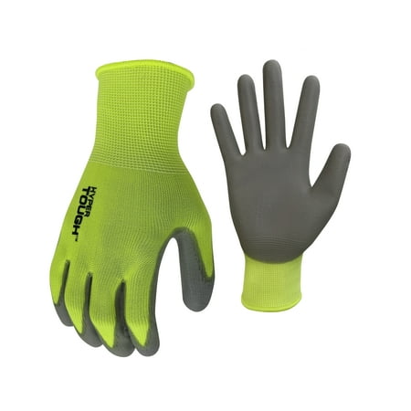 Hyper Tough Hi-Visibility Glove, Polyester Coating, Neon Green, Size Large, 3 Pairs