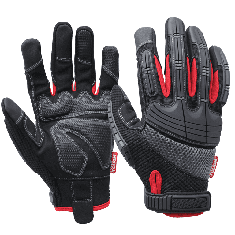 Hyper Tough High Performance Black Synthetic Leather Mechanic Gloves, Men's  Medium