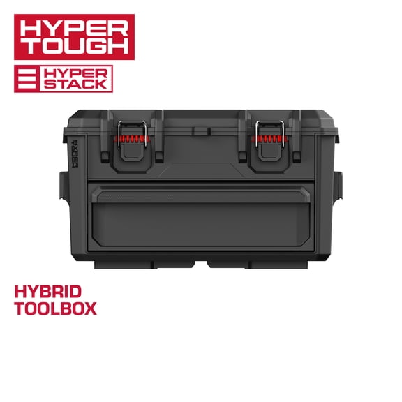Hyper Tough Hyper Stack Hybrid Toolbox with Top Compartment and Storage Drawer, Black