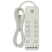Hyper Tough Indoor 10-Outlet 10ft Surge Protector 2480-Joule Protection with 4 USB Ports, White