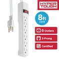 thumbnail image 1 of Hyper Tough 6-Outlet Indoor Power Strip, 8 ft Extension Cord, ETL Certified, White, 1 of 13