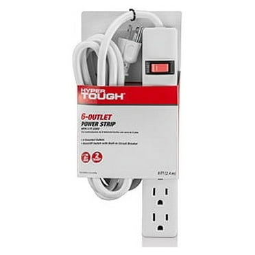 Hyper Tough Indoor 6-Outlet Power Strip with 8ft Cord, 15A ,125V White