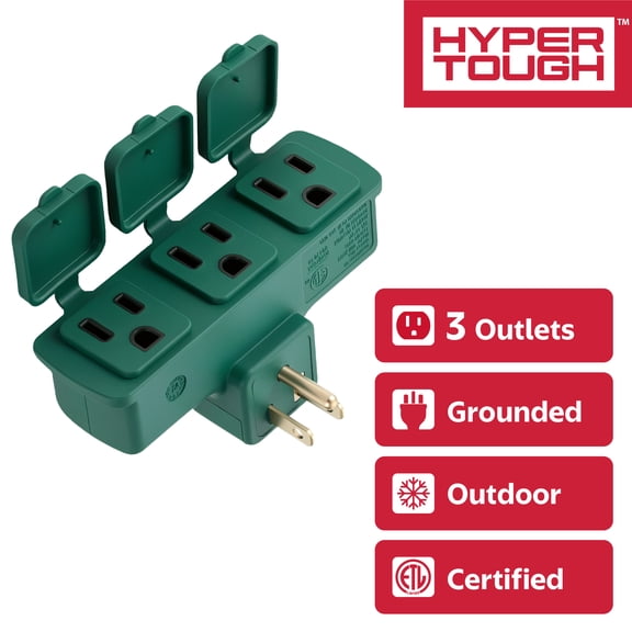 Hyper Tough Indoor/Outdoor 3 Grounded Outlet Adapter - Green