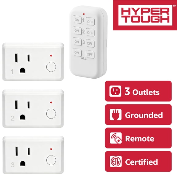 Hyper Tough Indoor Wireless Wall Tap Remote Control Kit, 3-Outlet Set