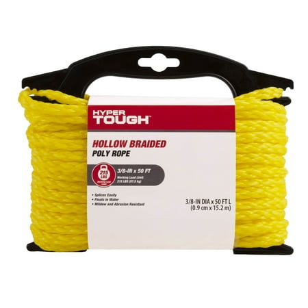 Hyper Tough Item# DF850-HT, Polypropylene Hollow Braid Rope, Yellow Color, 3/8" x 50', 1 Each
