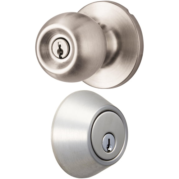 Hyper Tough Keyed Ball Doorknob, Double Cylinder Deadbolt, Stainless Steel