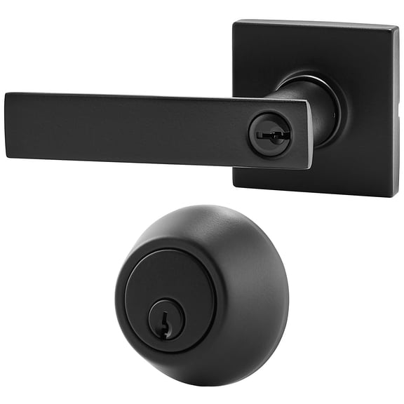 Hyper Tough Keyed Blade Door Lever and Single Cylinder Deadbolt, Matte Black