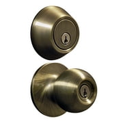 Hyper Tough Keyed Entry Antique Brass Ball Doorknob and Deadbolt Combo Pack