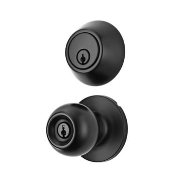 Hyper Tough Keyed Entry Ball Doorknob Lock and Single Cylinder Deadbolt Matte Black Finish Combo Pack