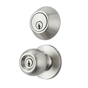 Hyper Tough Keyed Entry Ball Doorknob Lock and Single Cylinder Deadbolt Stainless Steel Finish Combo Pack