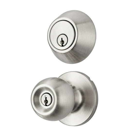 Hyper Tough Keyed Entry Ball Doorknob Lock and Single Cylinder Deadbolt Stainless Steel Finish Combo Pack