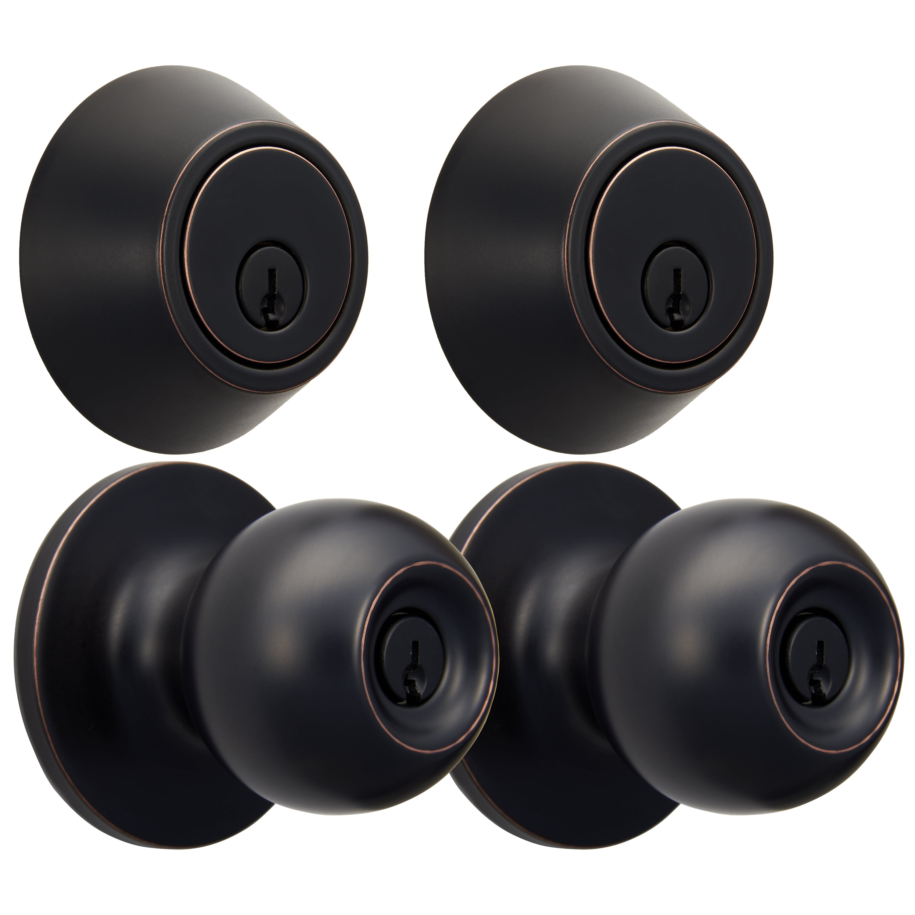 Hyper Tough Keyed Entry Tulip Style Doorknob And Deadbolt Combo 2-Pack, Oil-Rubbed Bronze Finish