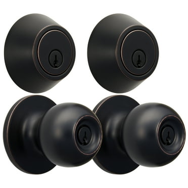 Hyper Tough Keyed Entry Ball Doorknob and Deadbolt Combo in Oil-Rubbed Bronze Finish, Twin Pack